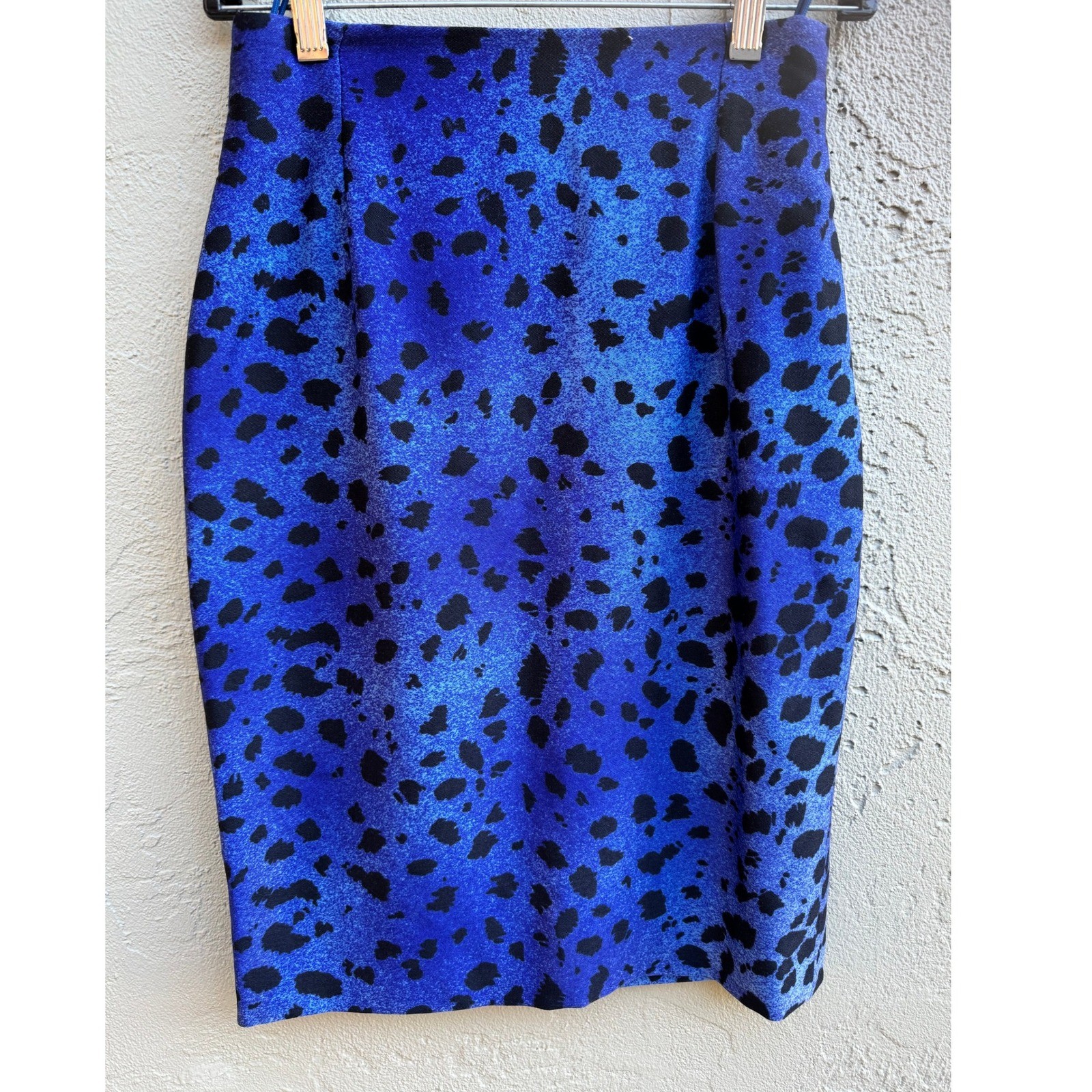 Vintage Gianni Versace Couture Blue Leopard Pencil Skirt Sz 4 Glam Office Retro
