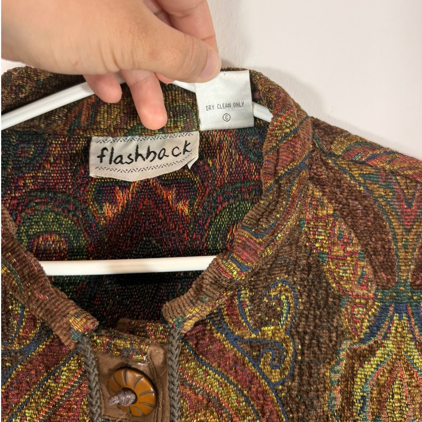 Flashback Vintage Tapestry Paisley Jacket Brown Boho Toggle Button Coat Large