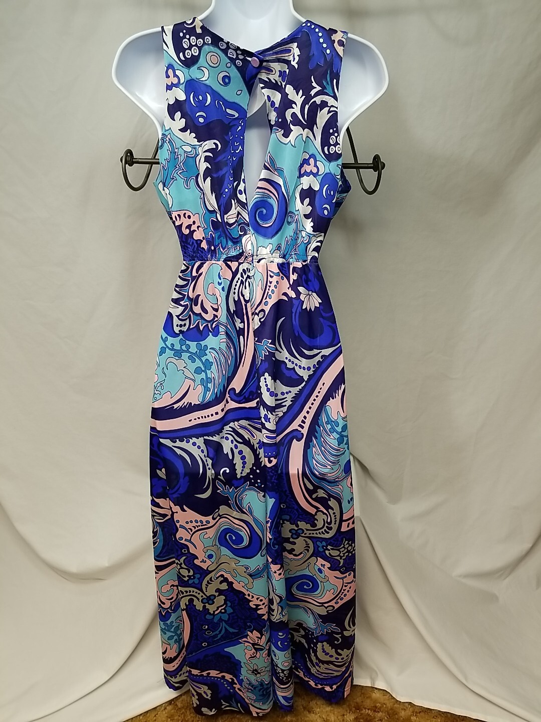 Spotlight Co Vintage Blue Pink Floral Deep V-neck Long Nightgown Vtg Size 16/18