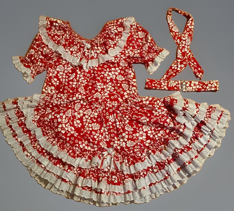 Vintage Handmade Red Floral Square Dance Dress S/M 4 Piece Western, Rockabilly
