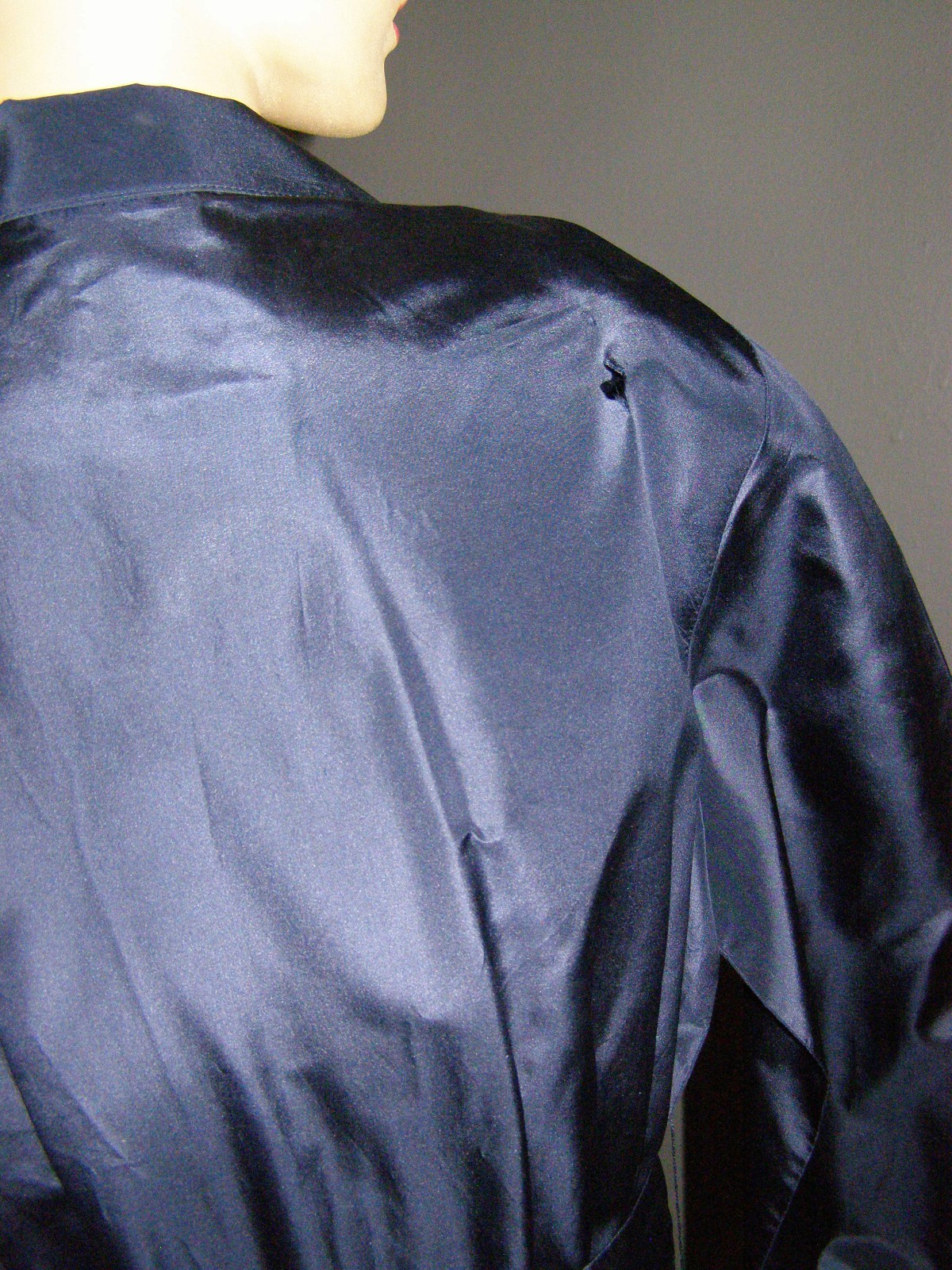 Vintage 80’s dark navy-blue button-down SHIRT DRESS S M silk LIZ CLAIBORNE full