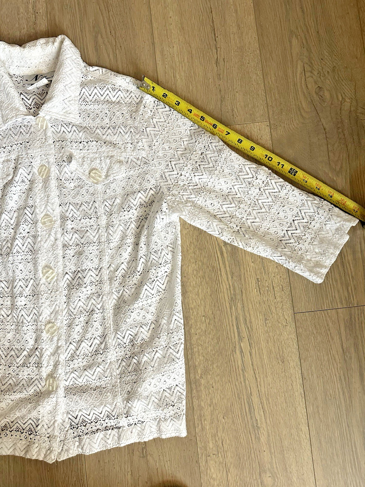 Vintage N Touch White Lace Button-Front Blouse Sheer Boho Cottagecore Size L