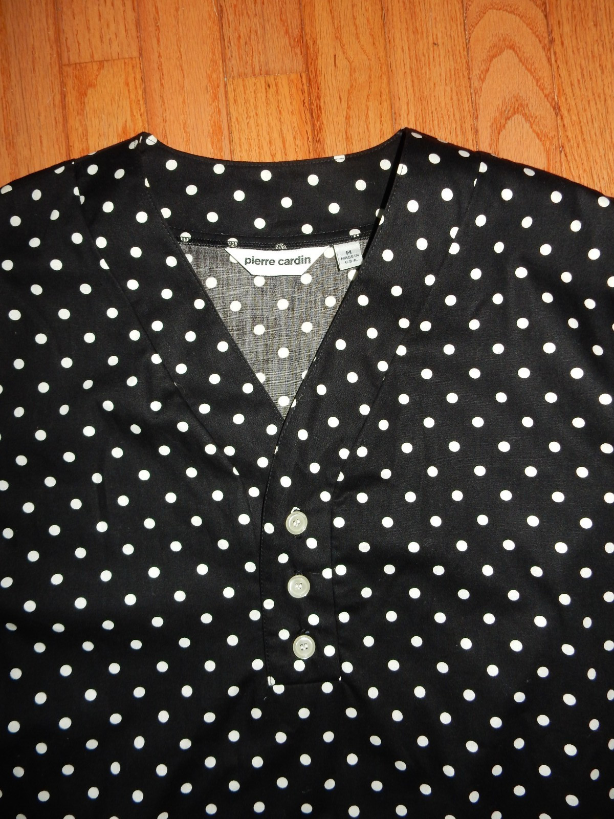 VTG Pierre Cardin Black & White Polka Dot Straight Shirt Dress M Made in USA