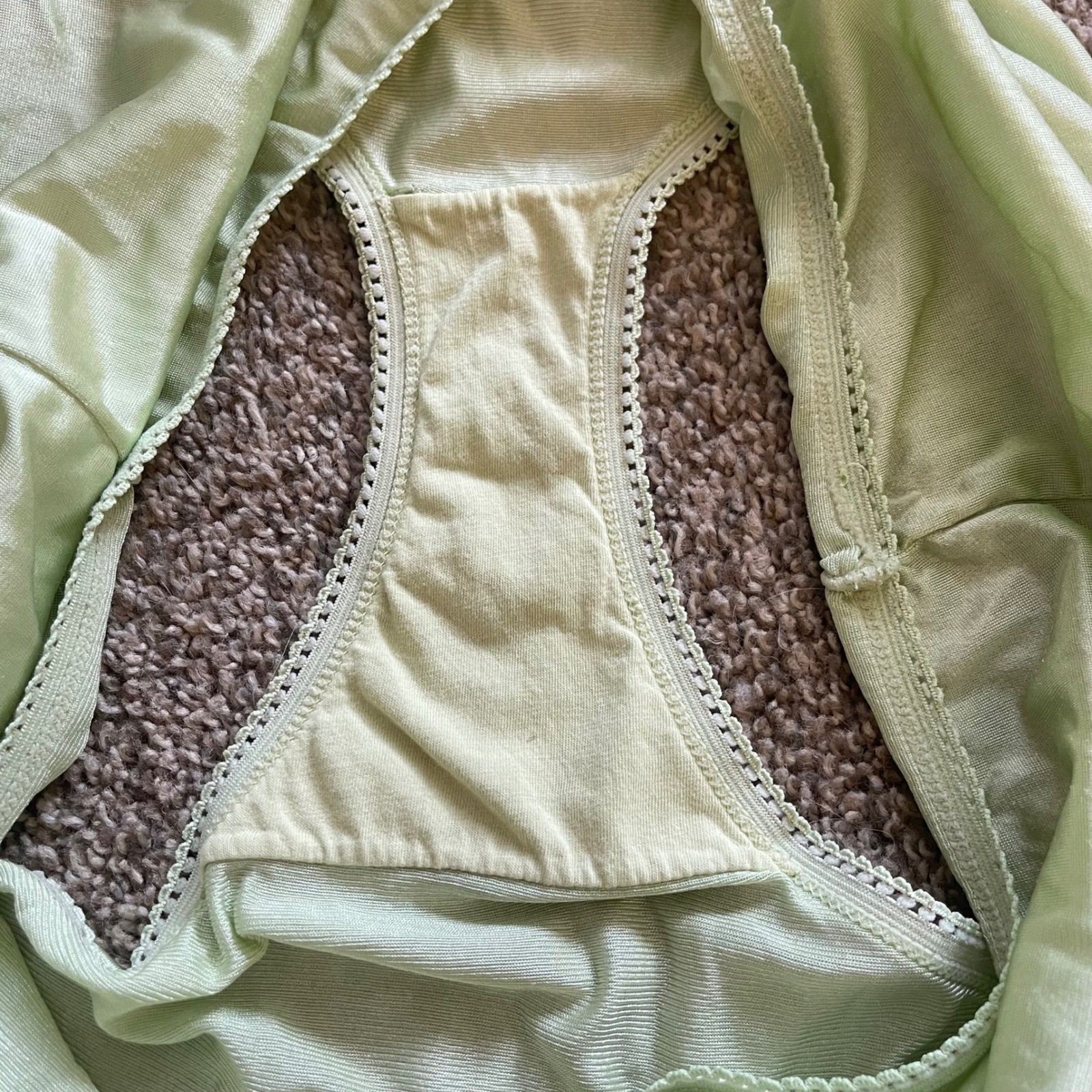 Vtg JCPENNY Satin Silky Nylon Panties 10 grn Sexy Sheer High Waist granny sissy