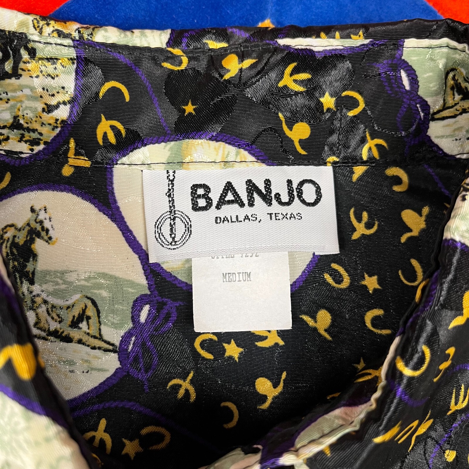 Vintage Womens M Satin Western Button Front Shirt Banjo Dallas Horse Riding Blk