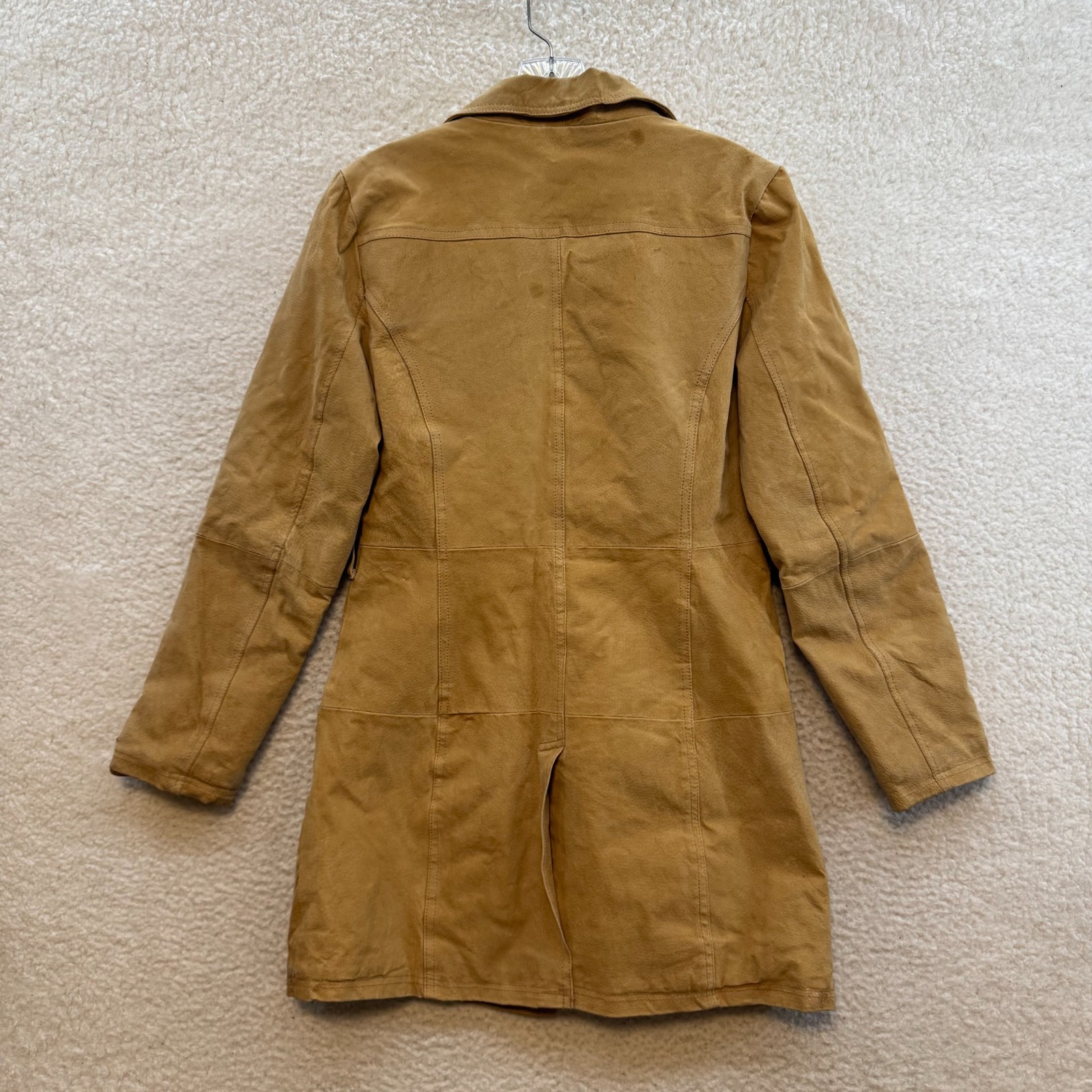 Y2K Vintage Suede Leather Jacket Small Medium Tan Khaki Beige Button Up