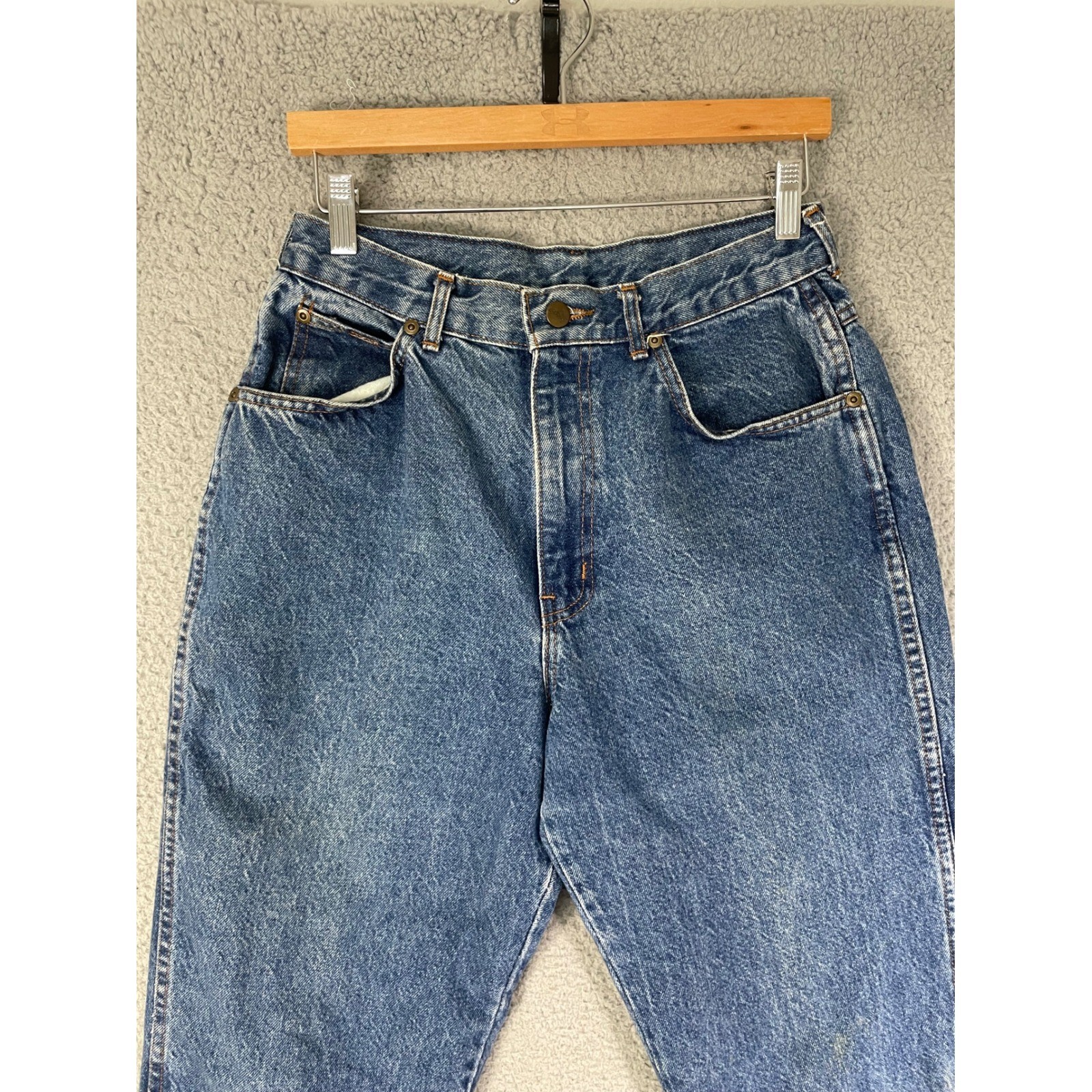 Vintage Chic High Waisted Tapered Mom Jeans Medium Wash USA Made Size 14P 28×26