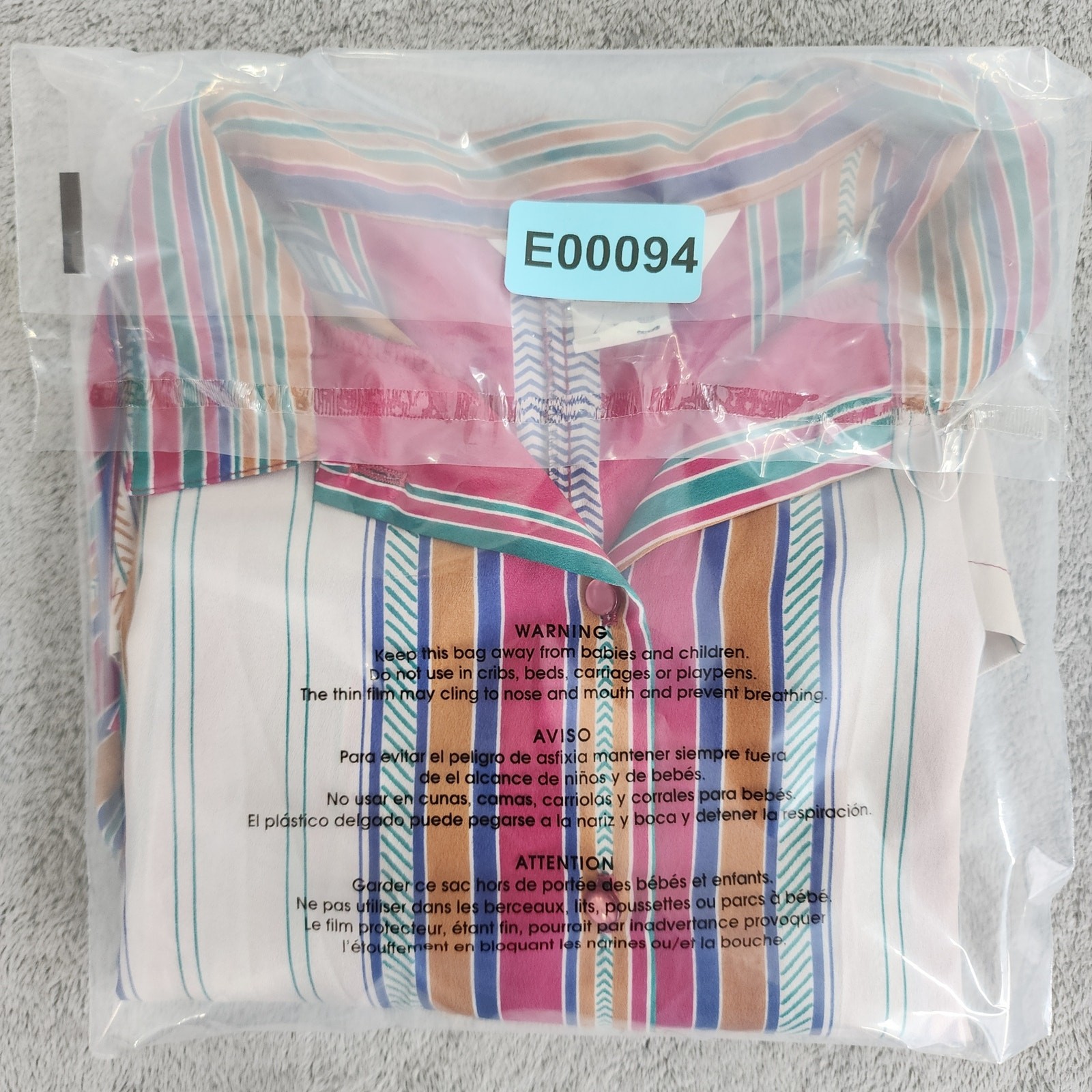 Vintage Its Gailord Striped Button Down Blouse 14 Multicolor Long Balloon Sleeve