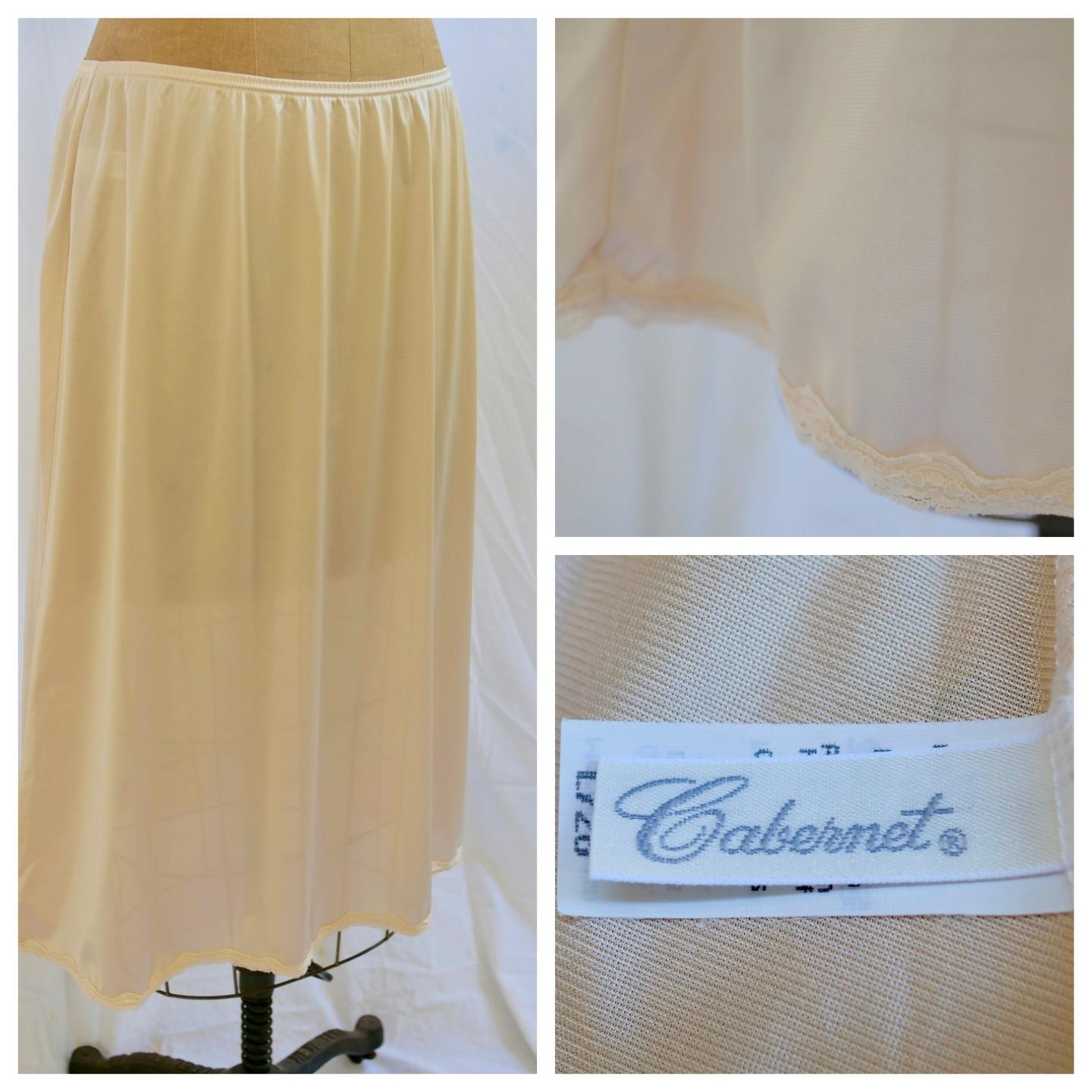 Vintage CABERNET Nude Beige Antron III Nylon Nude Midi Half Slip LACE L EUC