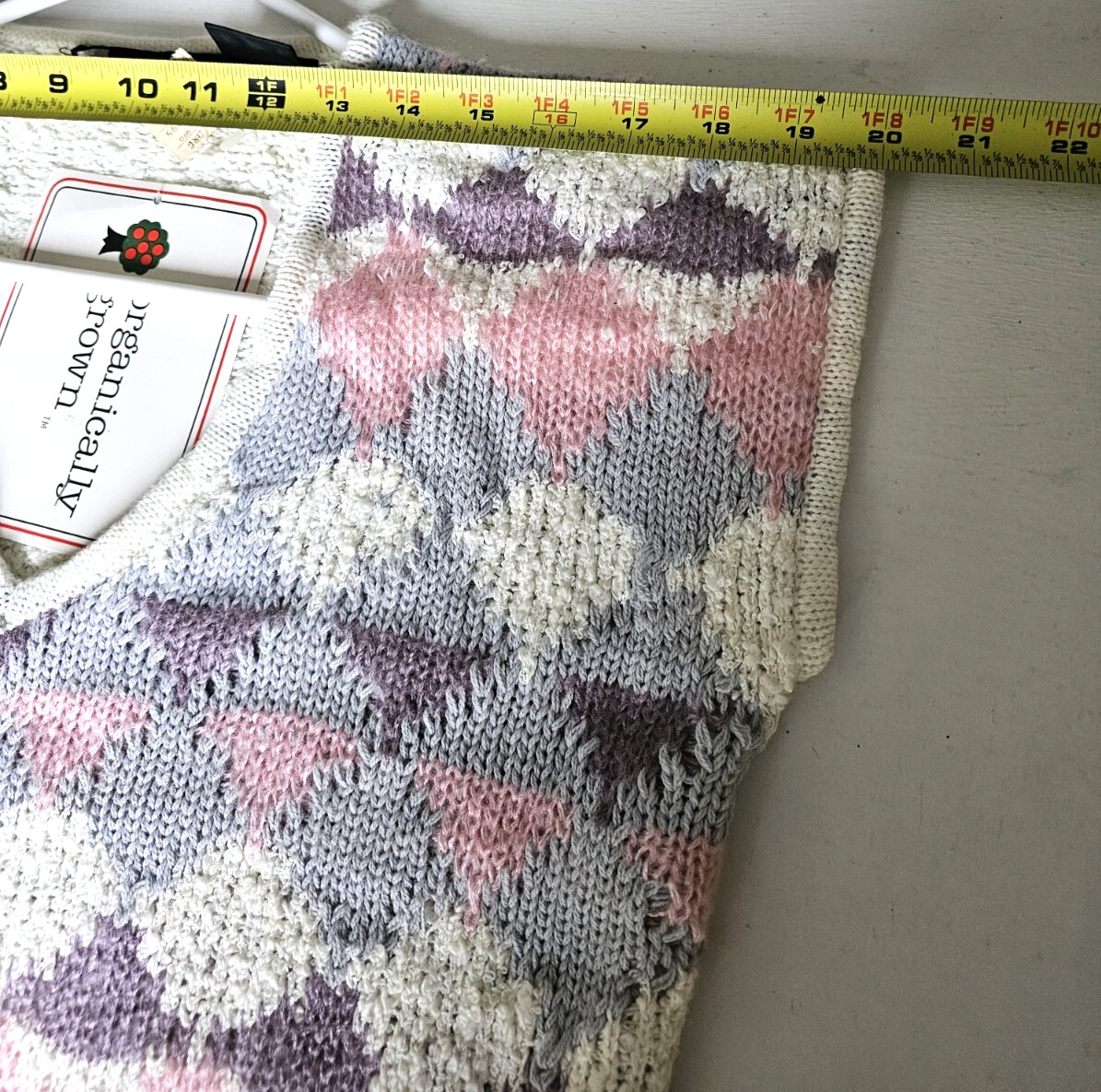 Vintage Organically Grown Sweater short sleeve v neck pink cream 7334 sz M