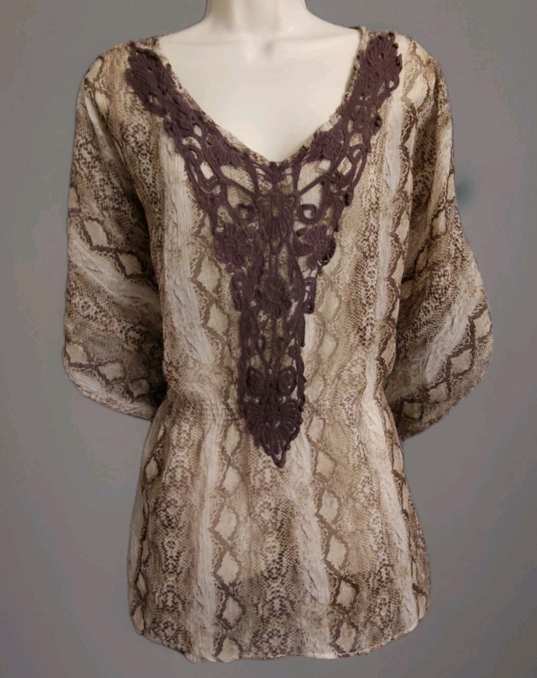 Y2k Vtg Dots Womens Lightweight Sheer Snake Skin Print Kimono Boho Hippie Tunic