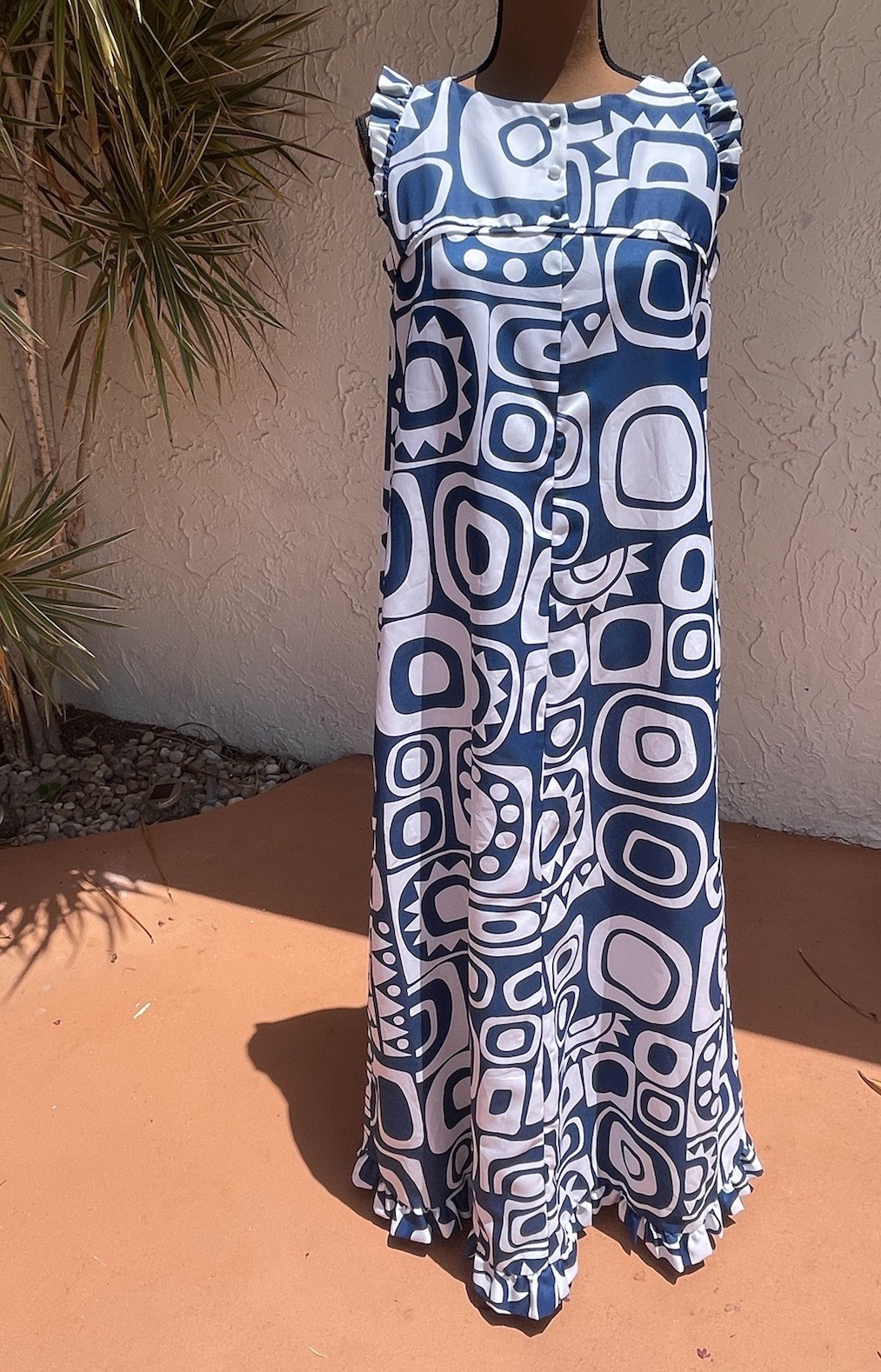 Vintage 1960s/70s Liberty House HAWAIIAN Maxi Dress Geometric TIKI Muumuu