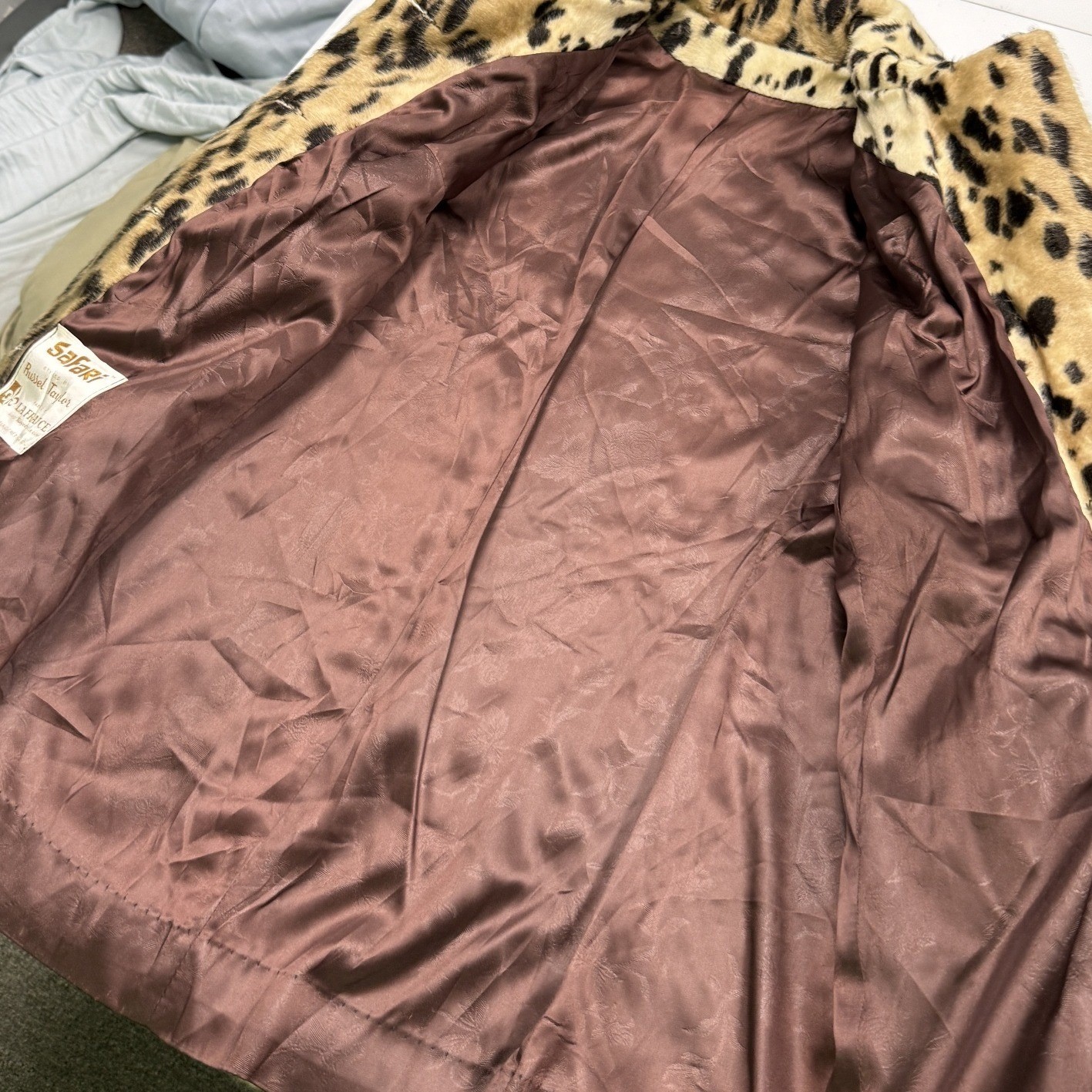 Safari Russel Taylor Faux Fur Coat Womens M Leopard Print Excellent Vintage 60s