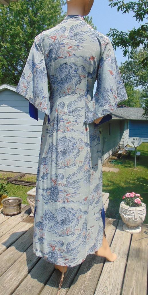 VTG 40s Malihini Hawaii Gray & Blue Rayon Pake Muu 28W