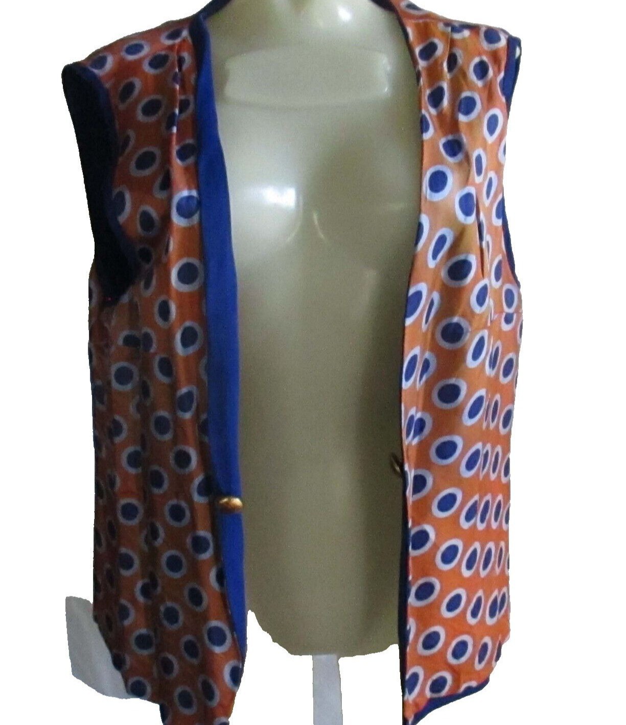 Groovy Mom True Vintage 1970s Hippy Vest Medium Dotted Blue Brass Buttons