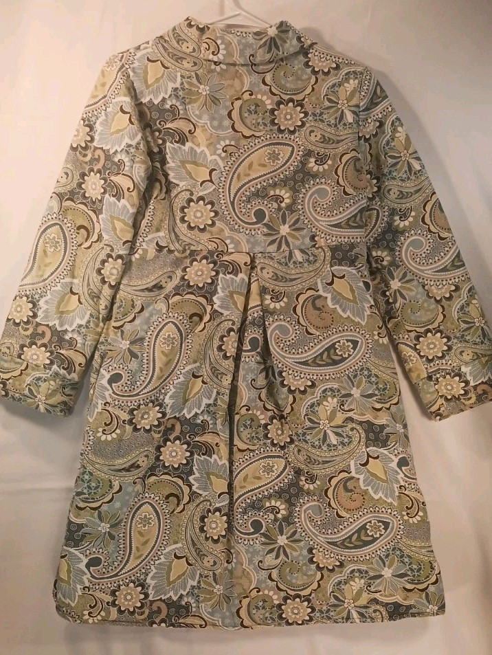 Paisley Blue Yellow Green Long Sleeve Mid Length Canvas Fabric Vintage Coat