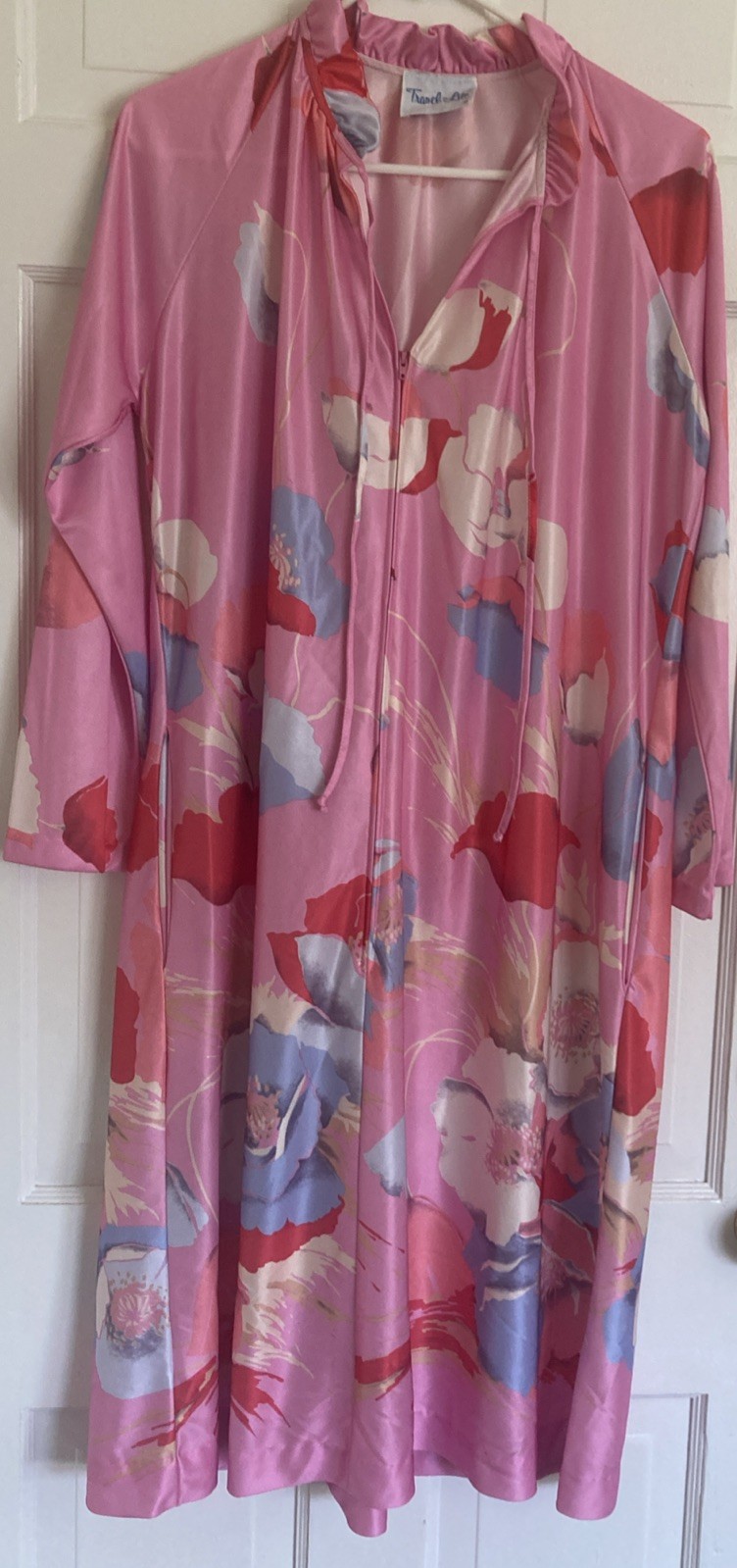 Vintage Small S Travel-Lite Floral Gown Caftan Lounger Zip Front Robe Mumu