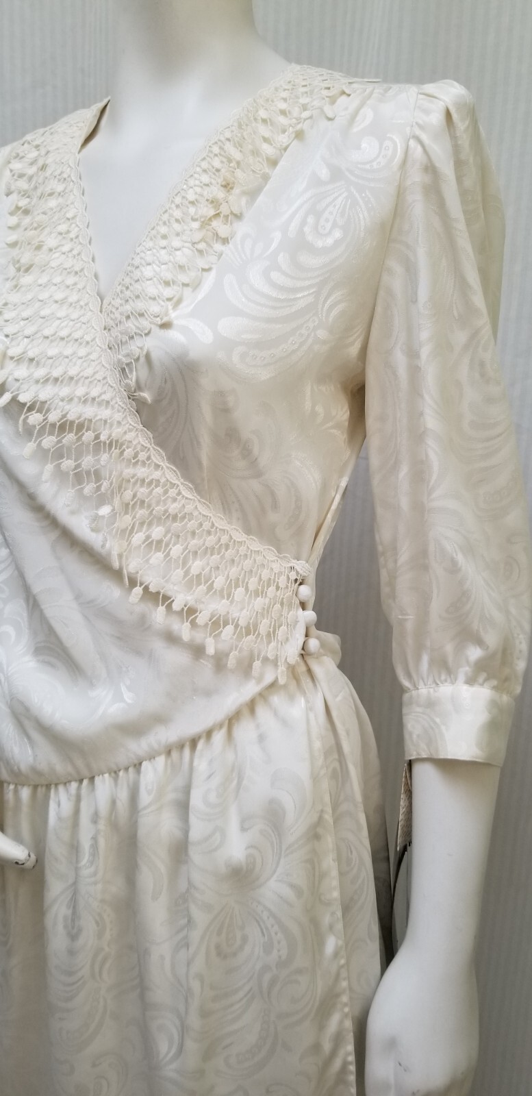 New w/ Tags Vintage 80/90s BILLY JACK FOR HER Ivory Jacquard Wrap DRESS – Size S
