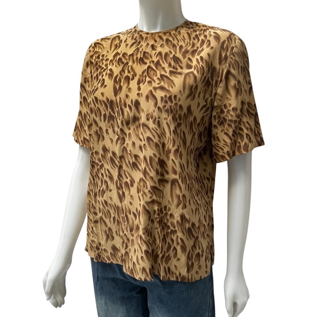 Vintage 90 Dana Buchman Silk Leopard Print Blouse Brown Office Siren Mob Wife 8