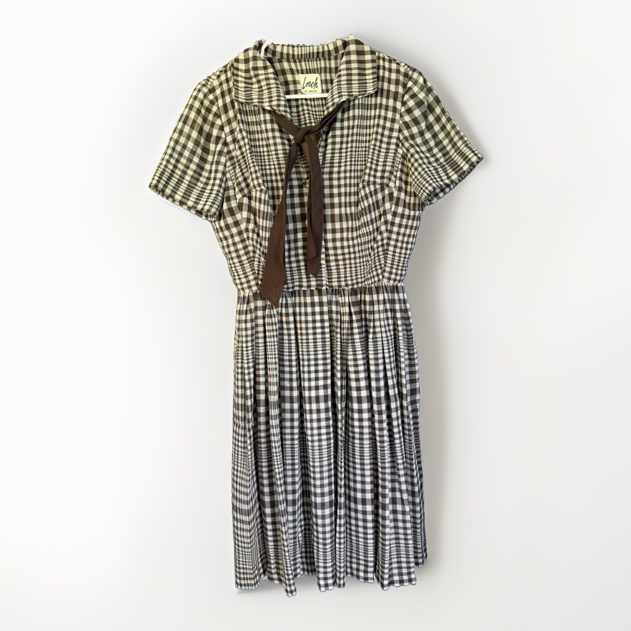 VTG 50s 60s Lorch Of Dallas Gingham Plaid Skirt Tie Brown Rockabilly Swing S/M?