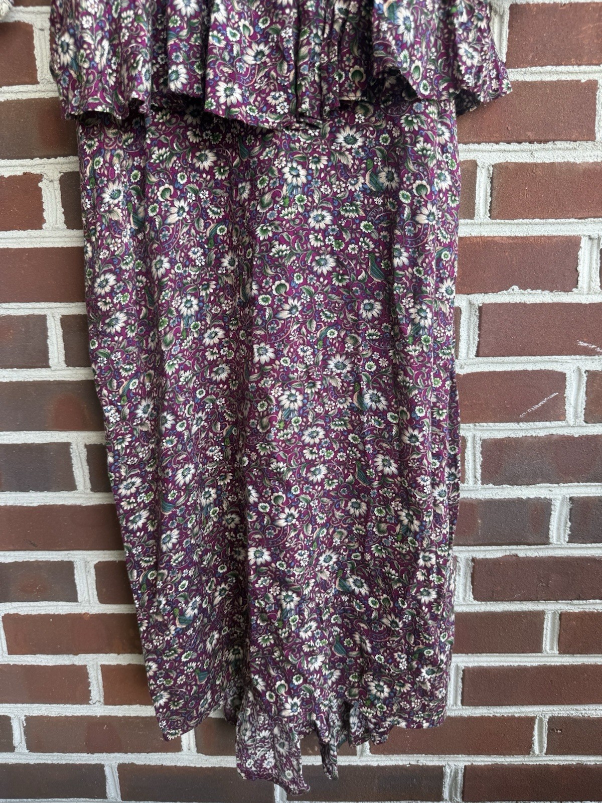 Vintage 80s Moonglow Floral Prairie Dress Small Lace Trim Drop Waist Peplum