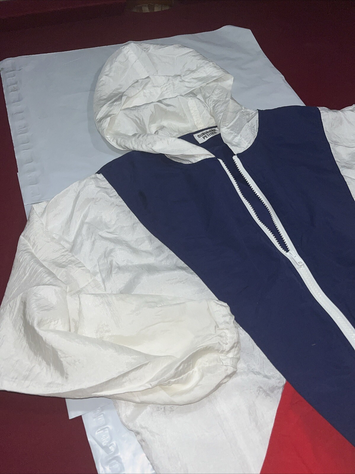 USA Windbreaker Sailing Nautical Red White Blue zip Up Cinch Tie Hem Med Vintage