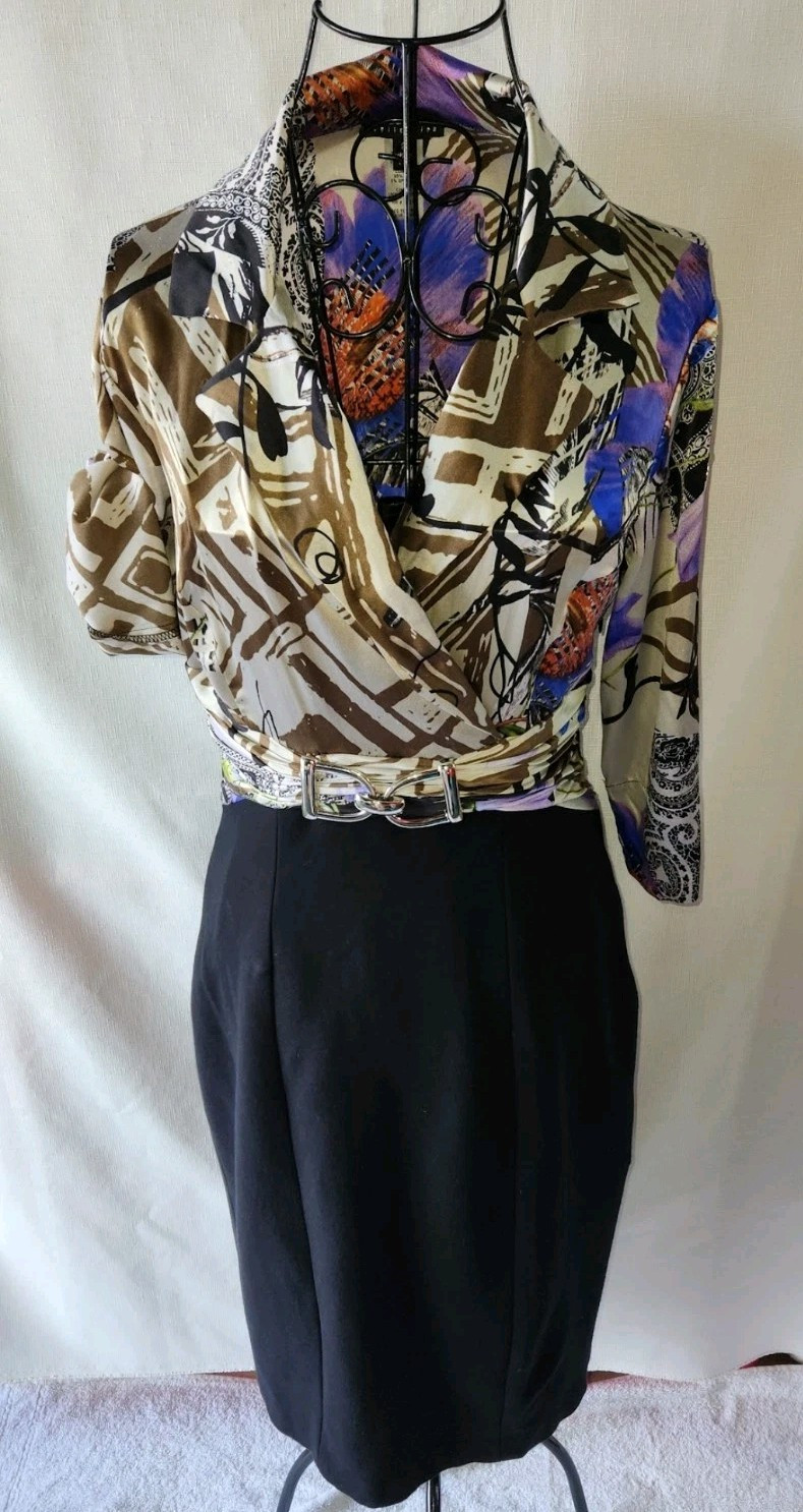 Vintage Cache Couture Collection Floral Silk Belted Pencil Dress Sz 8 – EUC