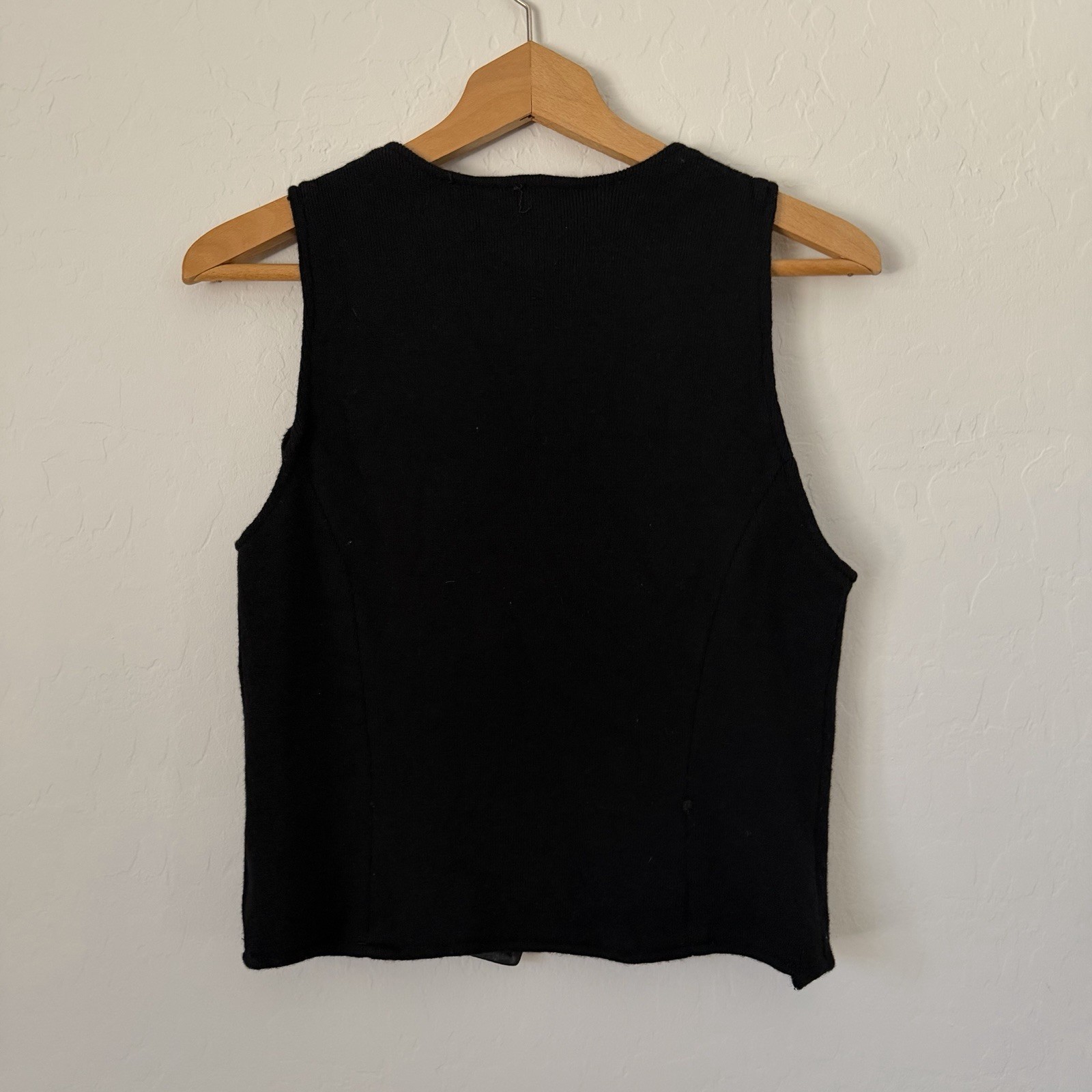 Vintage Erez Levy Black Leather & Wool Vest Women’s Small Minimalist 90s