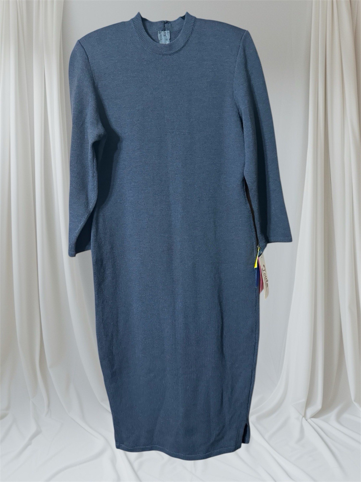 Toula Vtg 80s Grey Knit Size 12 Dress NWT Wool/Rayon Classy Preppy Sweater Dress