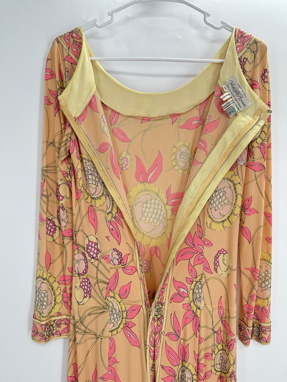 Vtg Emilio Pucci Saks Fifth Avenue Silk Jersey Floral Midi Dress 70s Sz 10 READ*