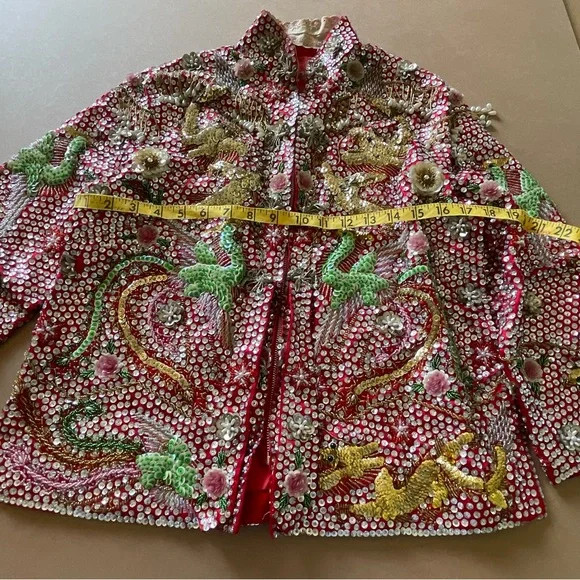 Vintage Custom Handmade Fully Beaded Sequined Traditional Chinese Wedding Dress