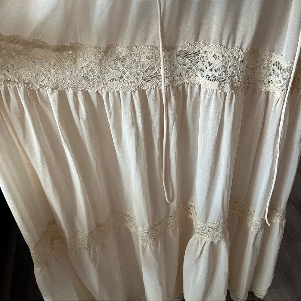 Y2K Vintage Victorian Dolls Kill Cream and Gold Pleated Maxi Dress for Weddings