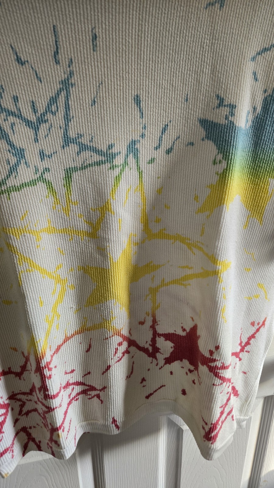 Vintage 80s 90s Starburst Knit Ribbed Top L XL Neon Rainbow Art Top Shirt Star