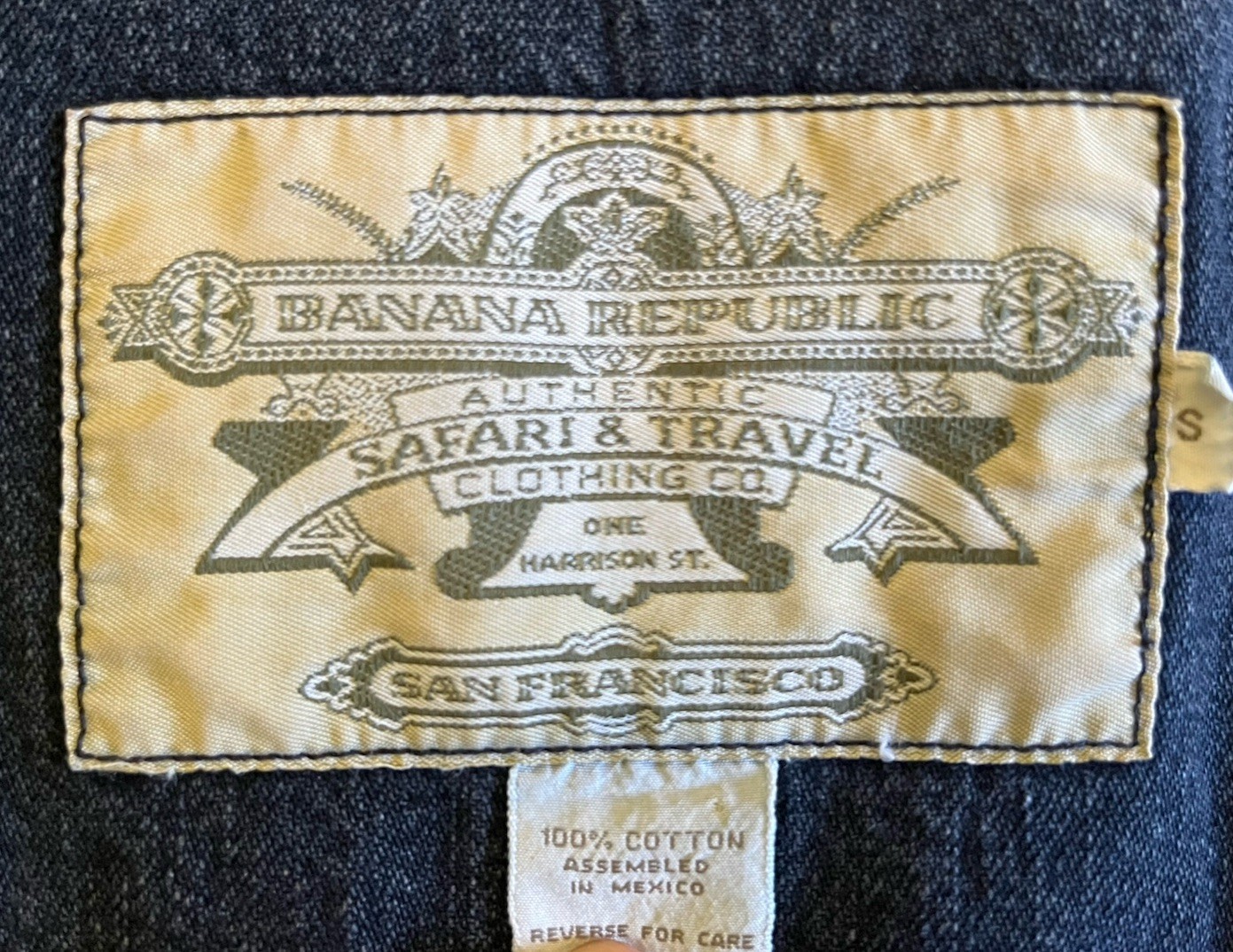Vtg 80s Banana Republic Safari Dark Blue Denim Jean Jacket Women’s Bomber Style