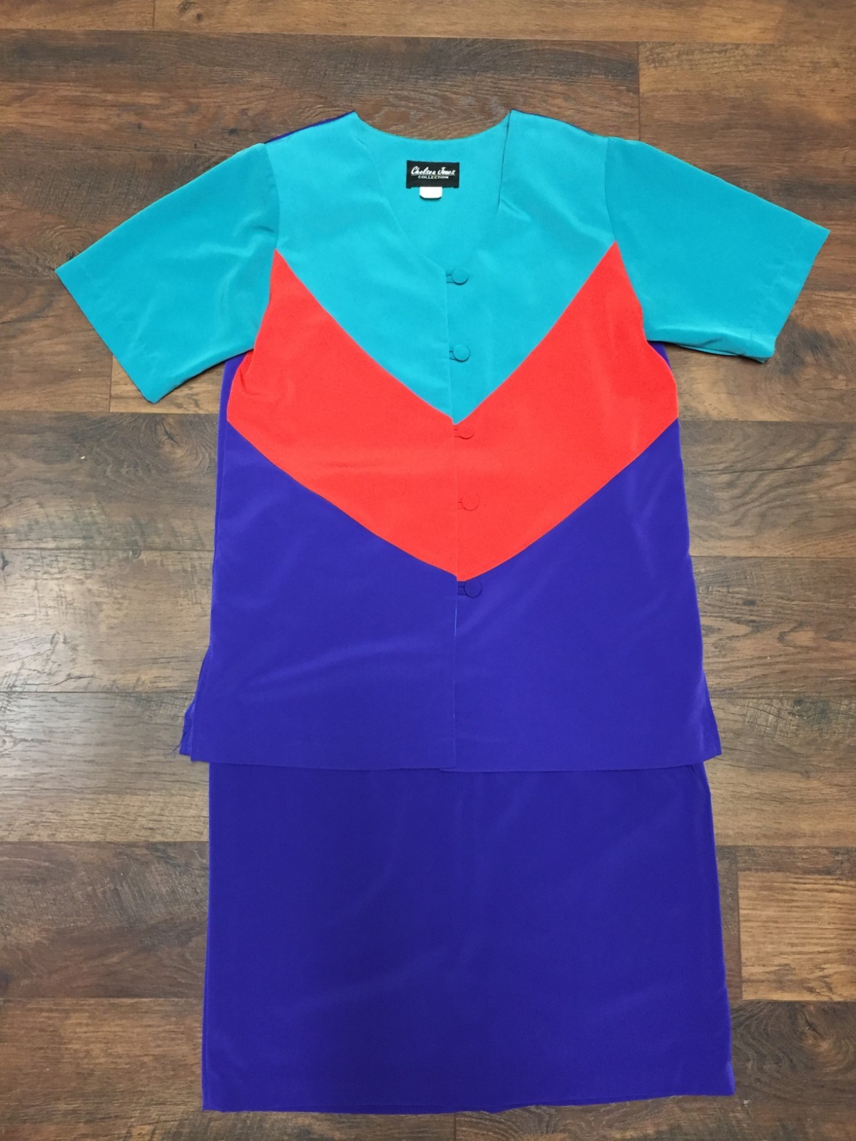 80s Vintage Chelsea Jones Collection Power Suit set L/XL chevron turquoise red