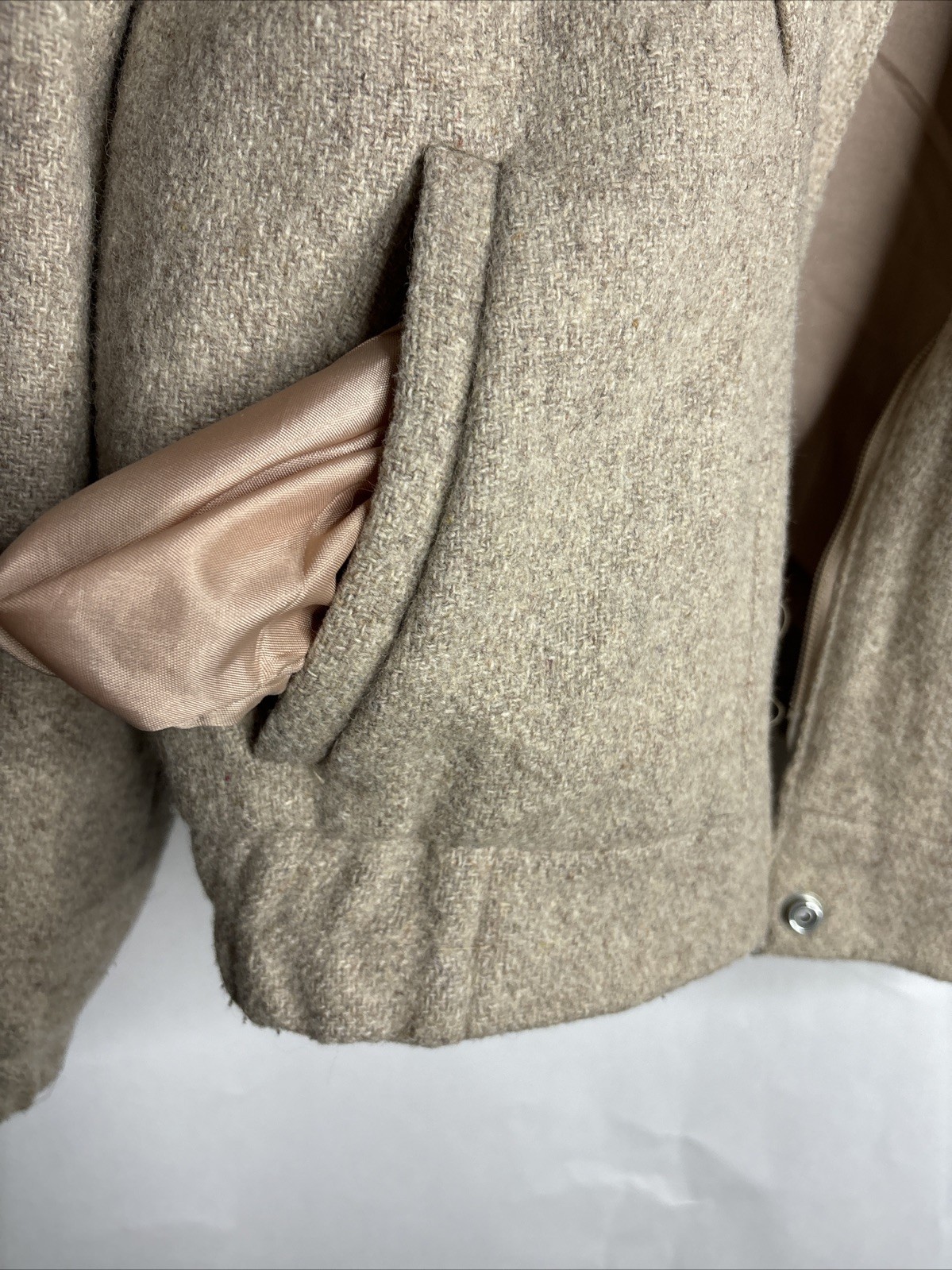 Vtg ILGWU Union Made NYG Womens Lined Coat Jacket Tan USA Medium New York Girl