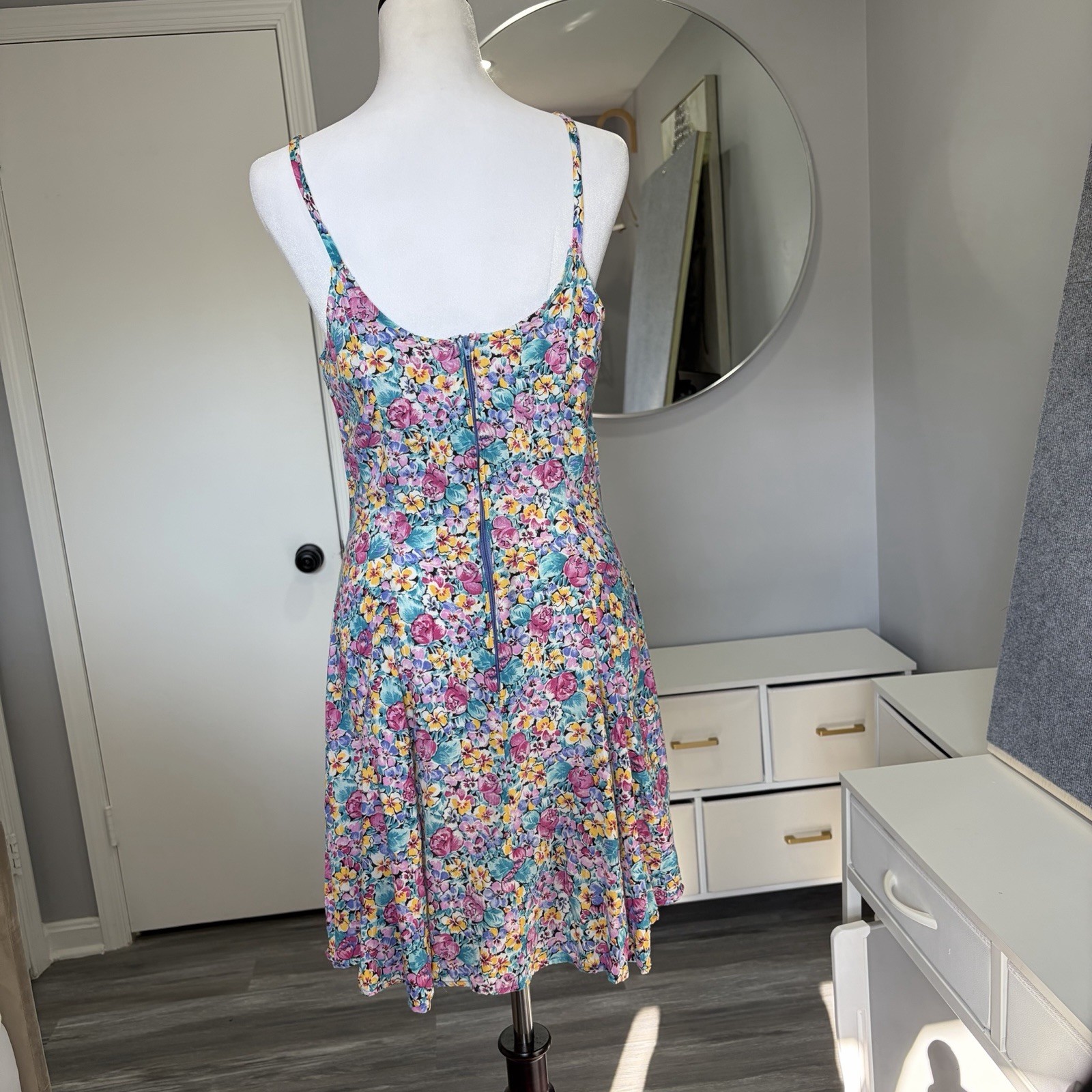 Vintage 90s Shok Floral Mini Dress Size 9 Cottagecore Sundress Summer USA Made
