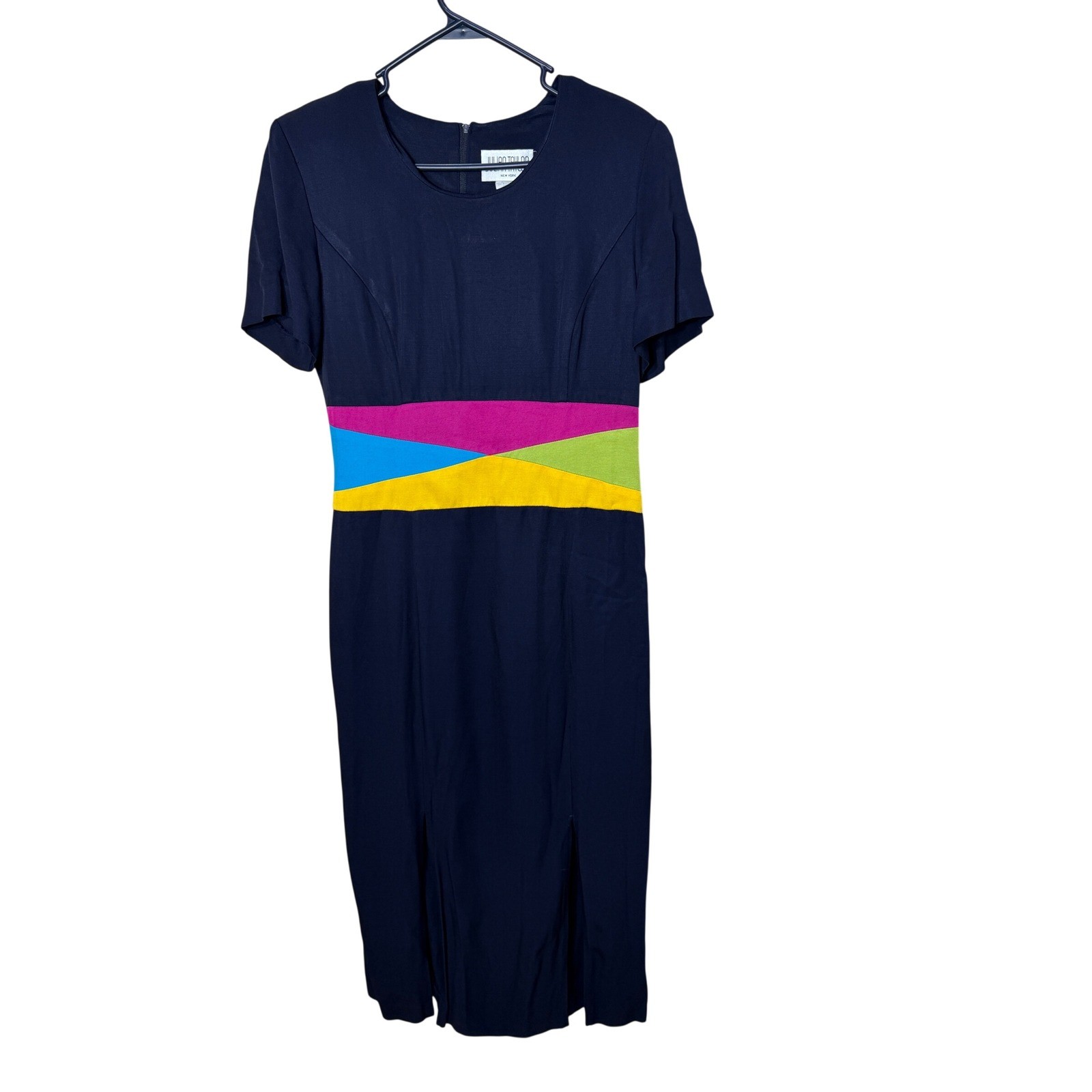 Julian Taylor Vintage Navy Colorblock Waist Maxi Dress Short Sleeve Size 12