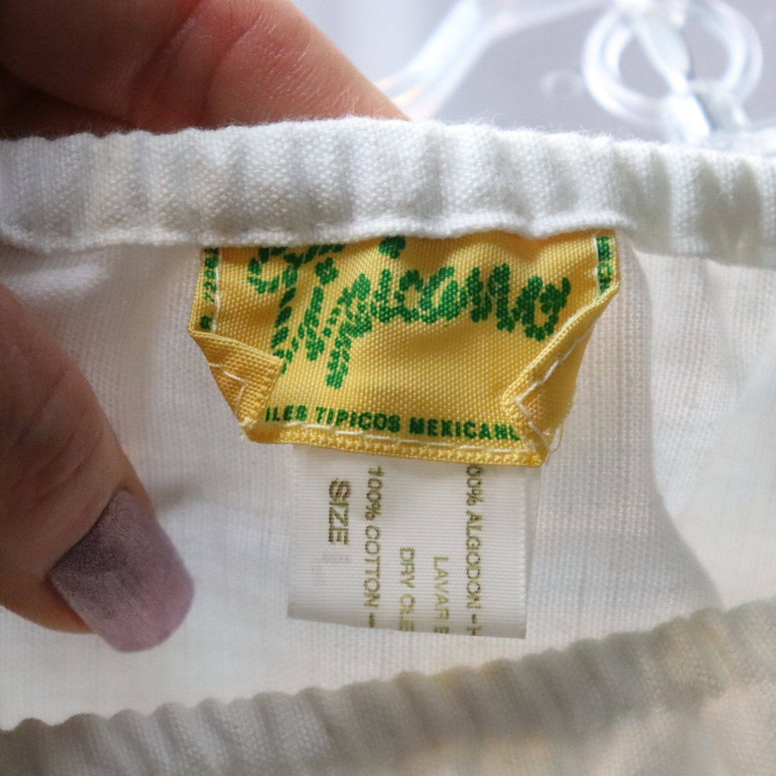 Tipicano White Cotton Skirt L Flared Panels Green Purple Festival Mardi Gras