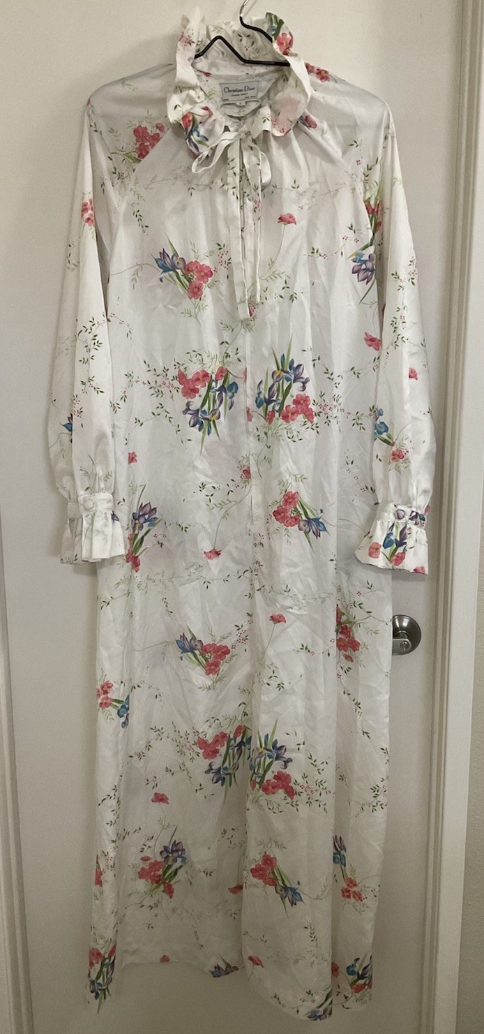 Vintage Christian Dior 3/4 Zip Robe Lounge Wear Lingerie Ruffle Tie Large *READ*
