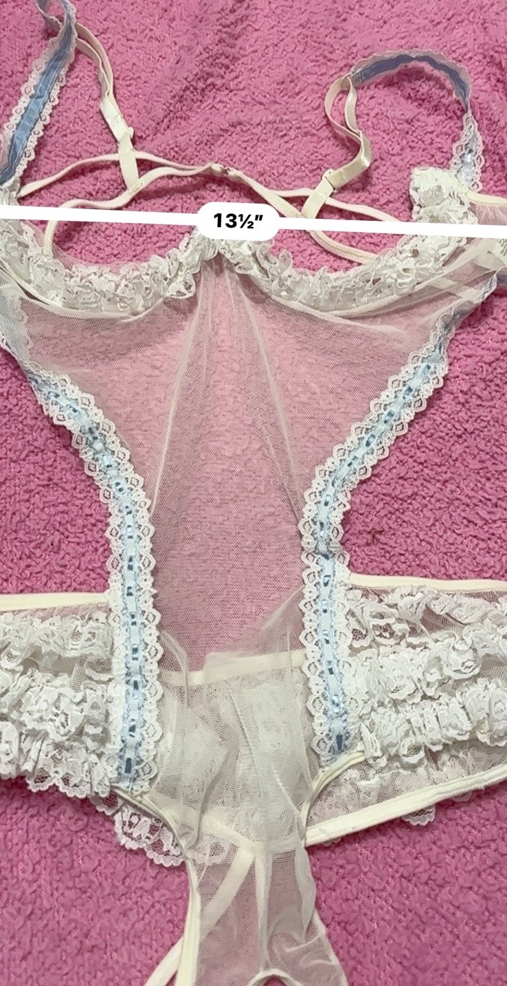 Vintage Fredericks Of Hollywood style lace teddy bodysuit with ruffles #80921