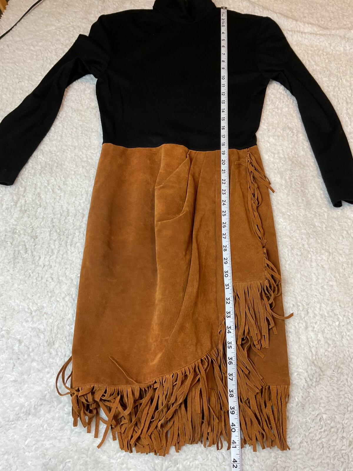 Vintage KENAR Wool and Suede Leather Dress Fringed Western Cowgirl