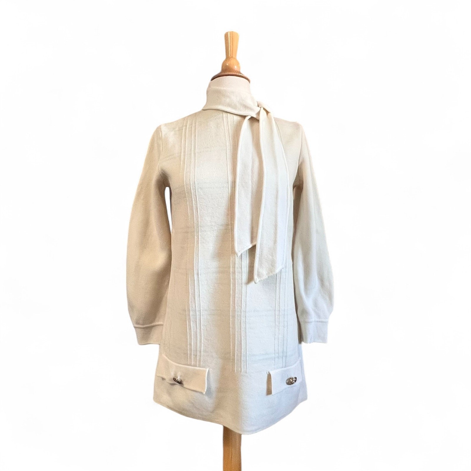 Vintage 60s Mod Ivory Wool Knit Tunic Marco Donati Hong Kong MCM Sz S