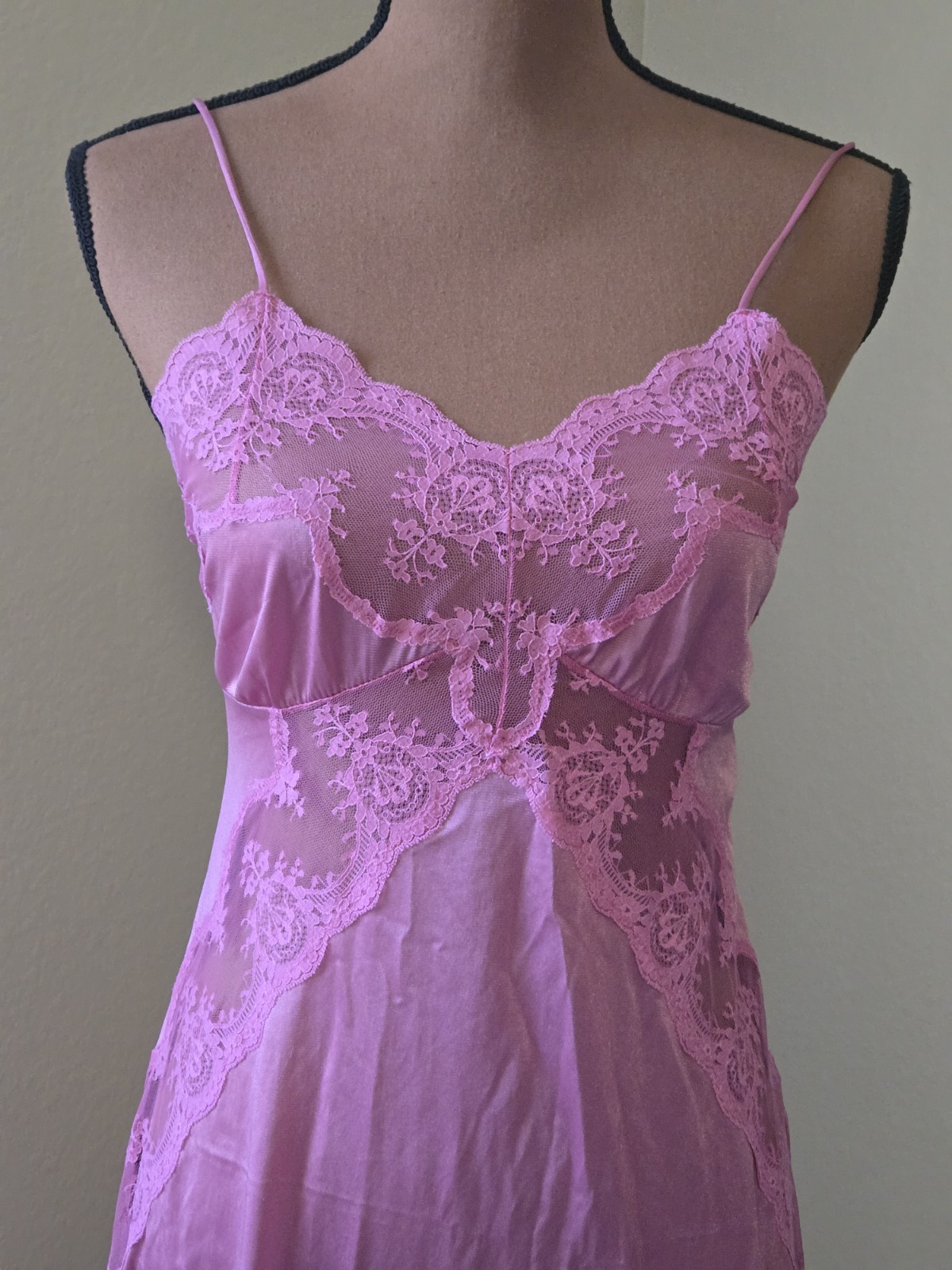 Vintage Jcpenney Nylon Lace Full Length Night Gown Pink Sexy Feminine Sz Small