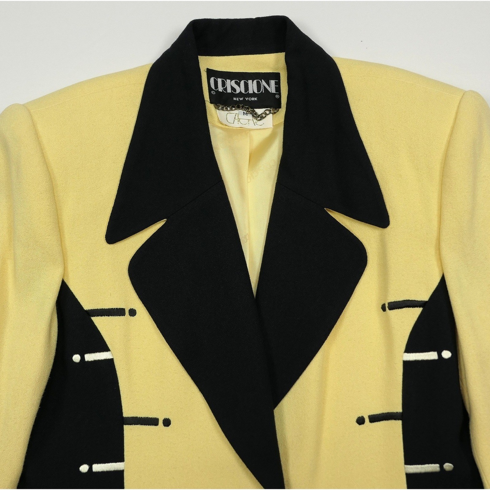 VTG Criscione x Cache Yellow Crepe Colorblock Power Blazer Women M Oversized 80s
