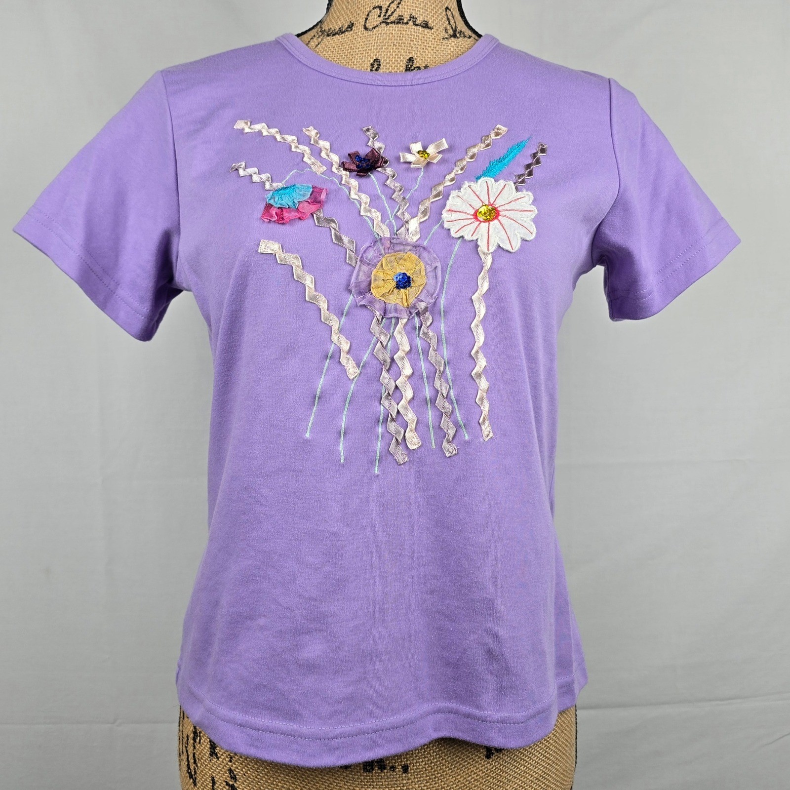 Indigo Moon Womens 2 Piece Set Jacket & T-Shirt Floral Embroidered Pink Purple S