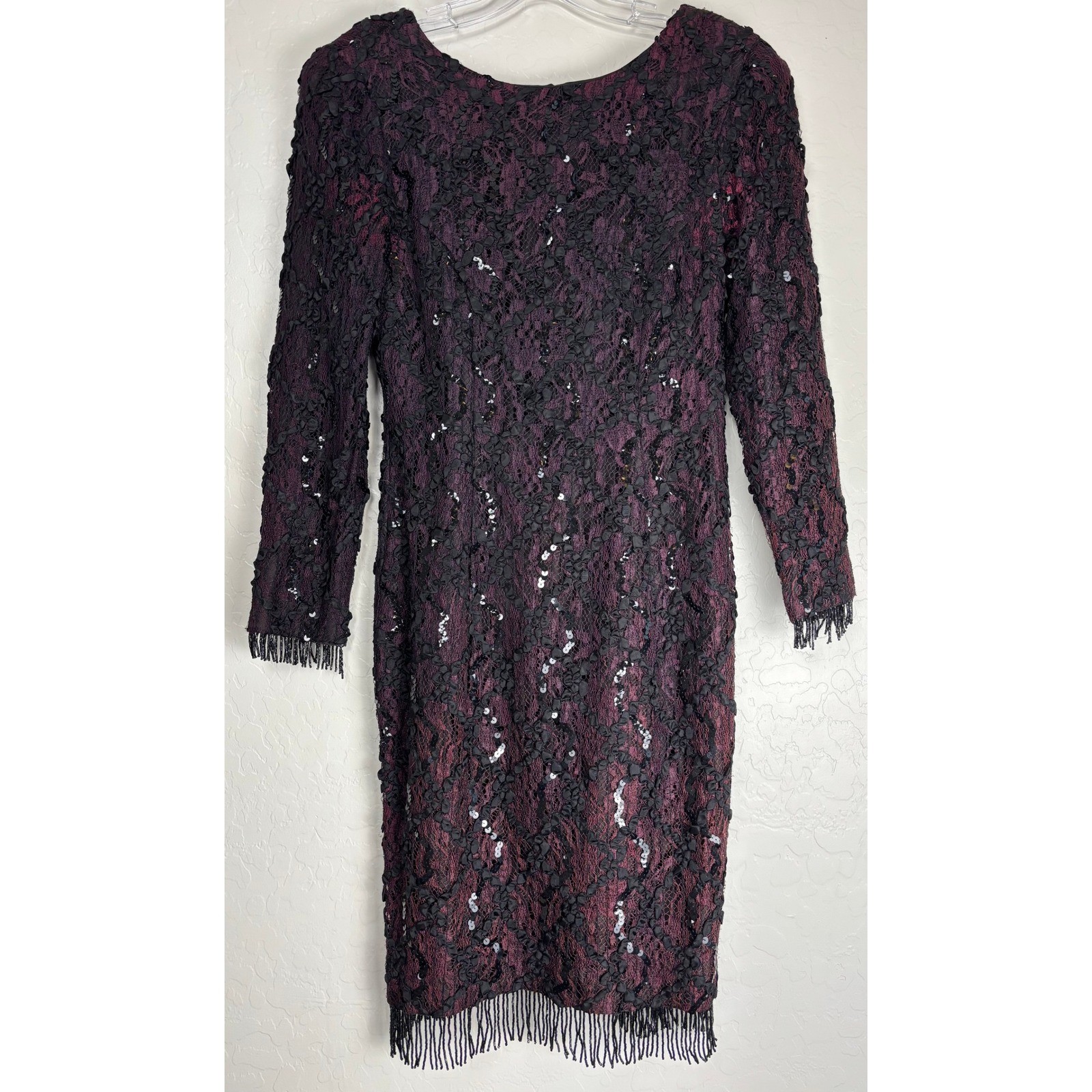 Shuet Young HW Collections Lace Sequin Beaded Dress Purple Black 9-10 2406