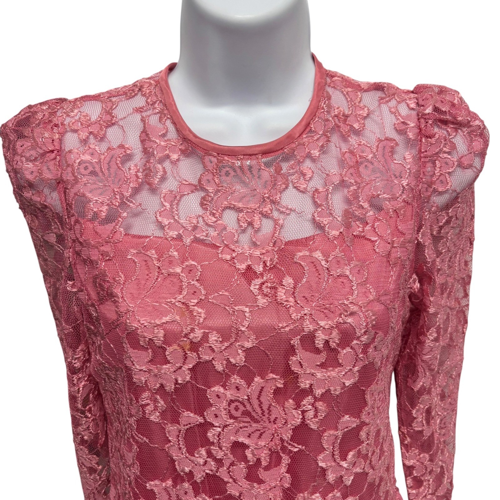 VTG Alicia Pink Lace Party Dress Bubble Hem Crinoline Tea Length Romantic 12 USA