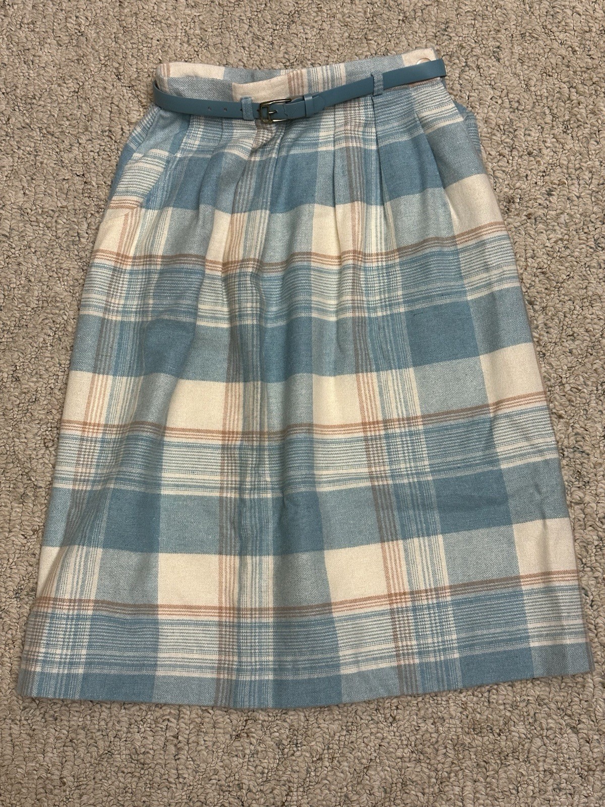 Vintage Plaid Wool Polyester Skirt With Belt Size 11/12 JC Penney Fashions