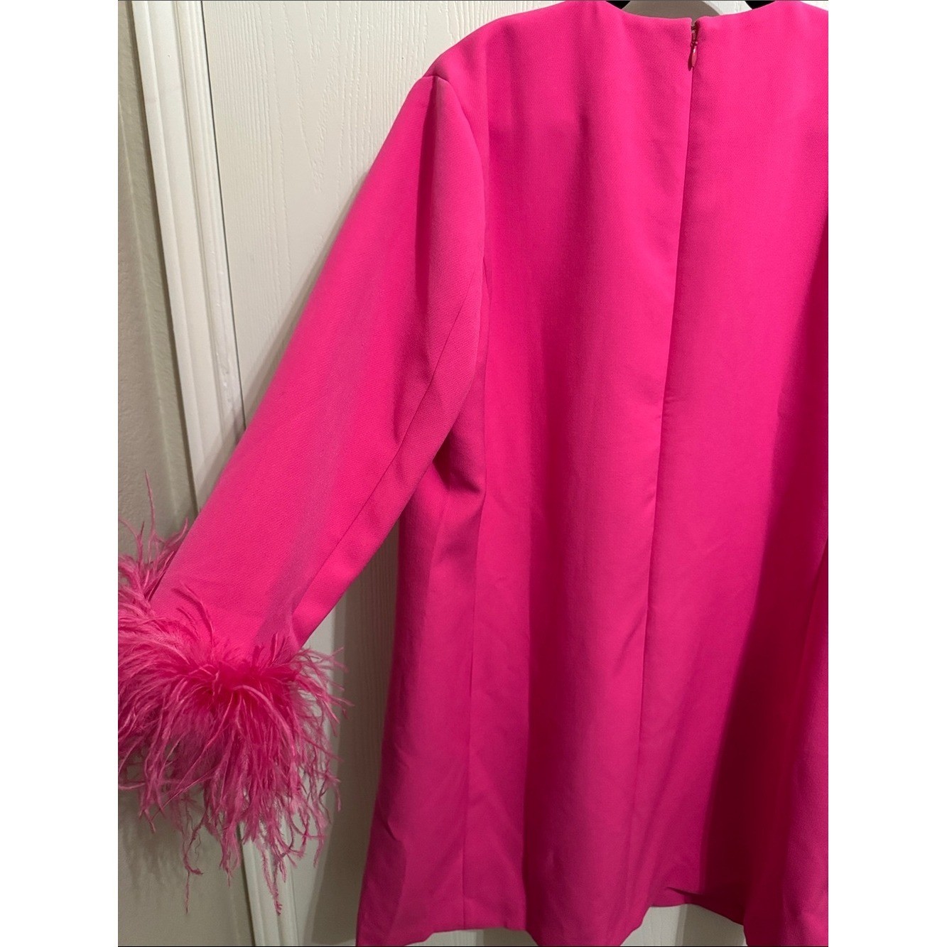 Tuckernuck Hot Pink Feather Sleeve Cocktail Shift Party Dress Mod Ellie XL Retro